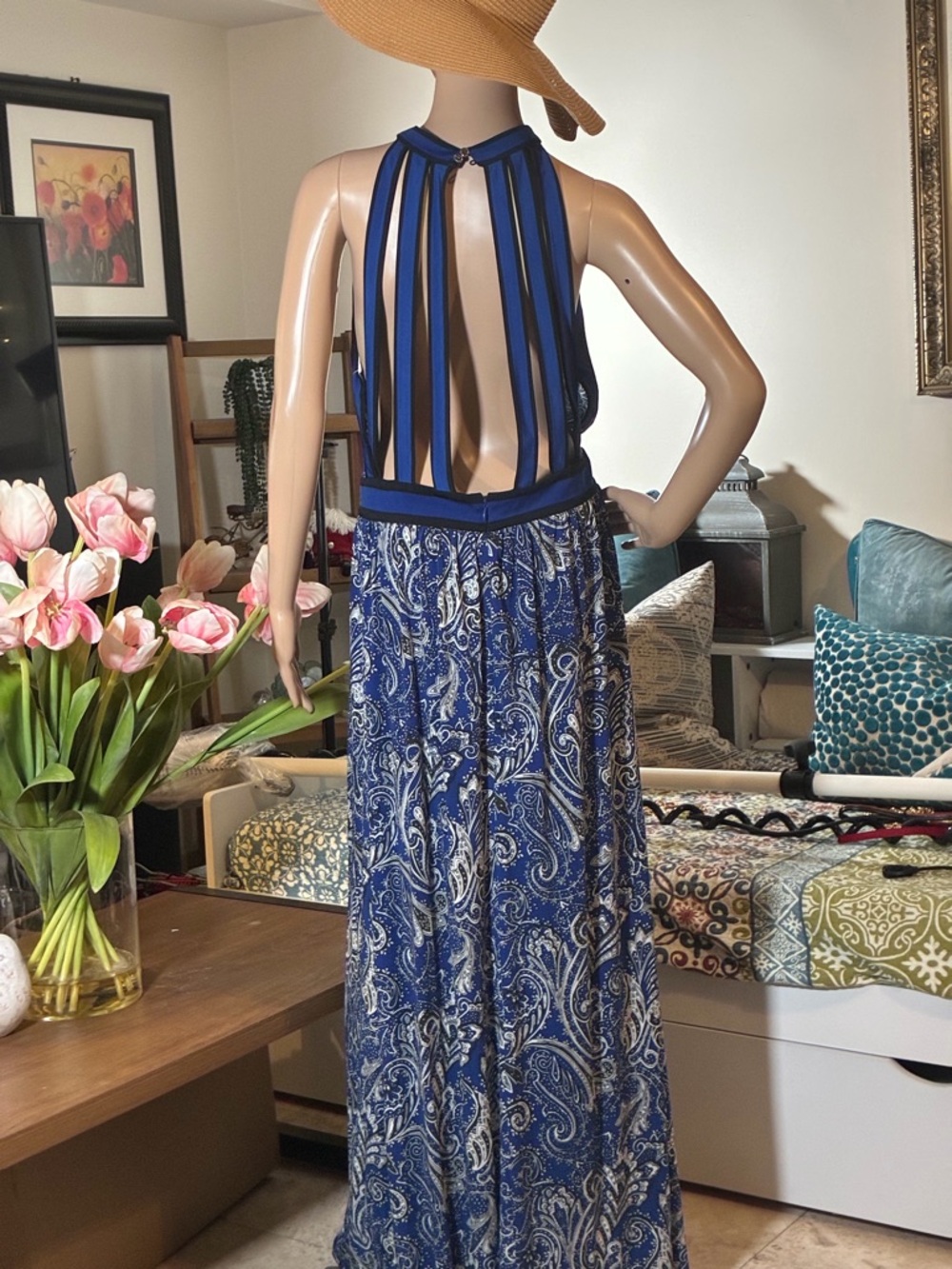 Michael Kors Blue Paisley Halter Maxi Dress - Picture 3 of 10